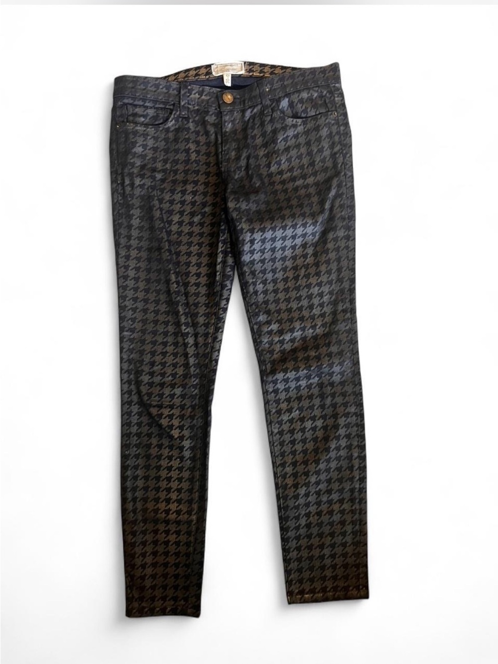 Current/Elliott Black Foil Houndstooth Coated Skinny Jeans